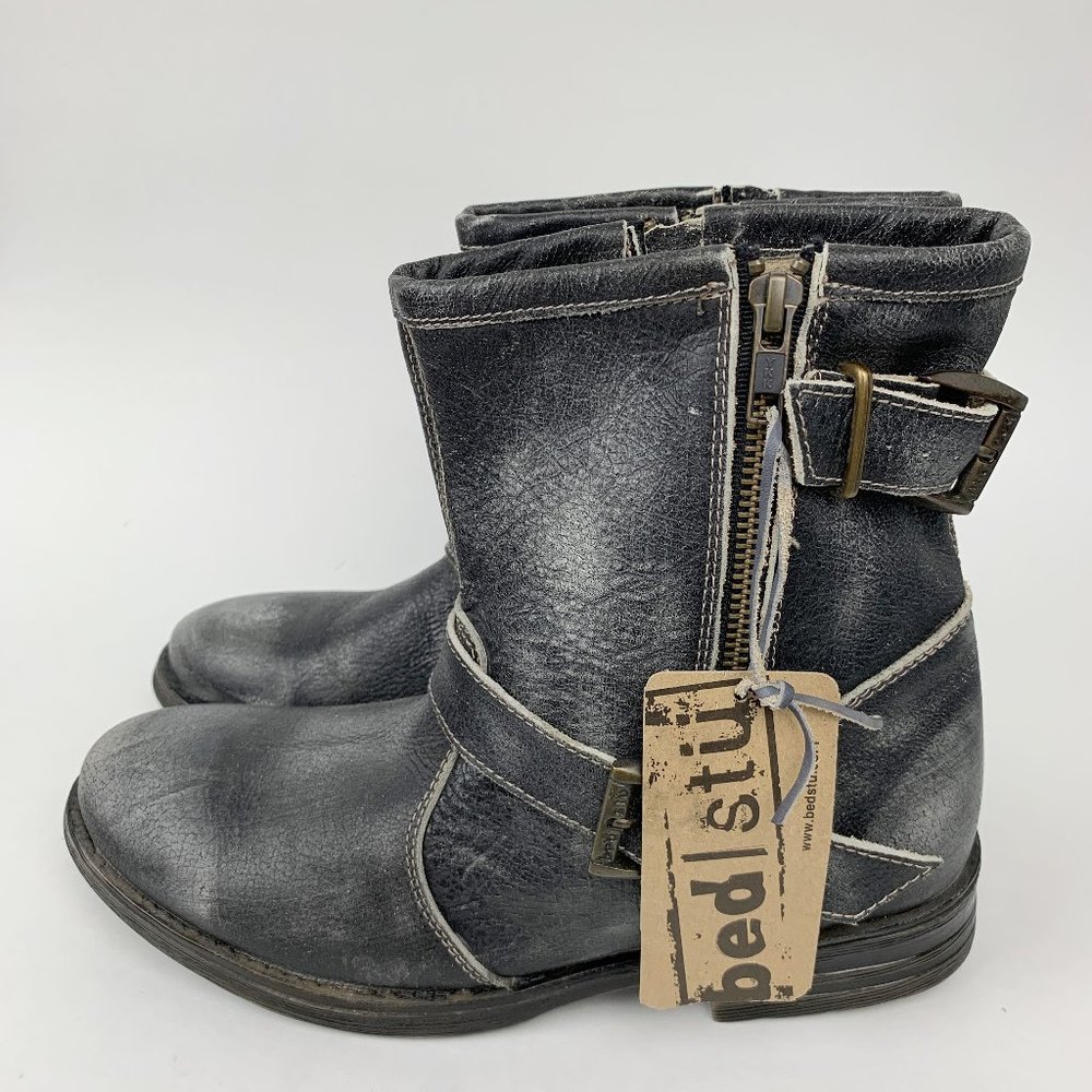 Bed Stu Grey Leather Distressed Ankle  Boots 10
